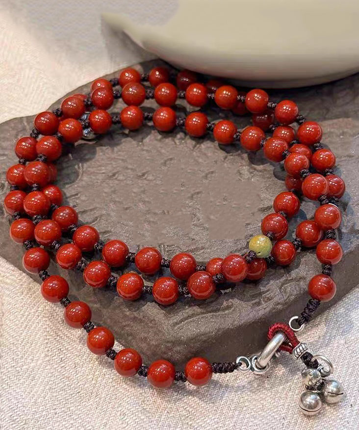 Chinese Style Red 925 Silver Calabash Bell Ball Pendant Necklace