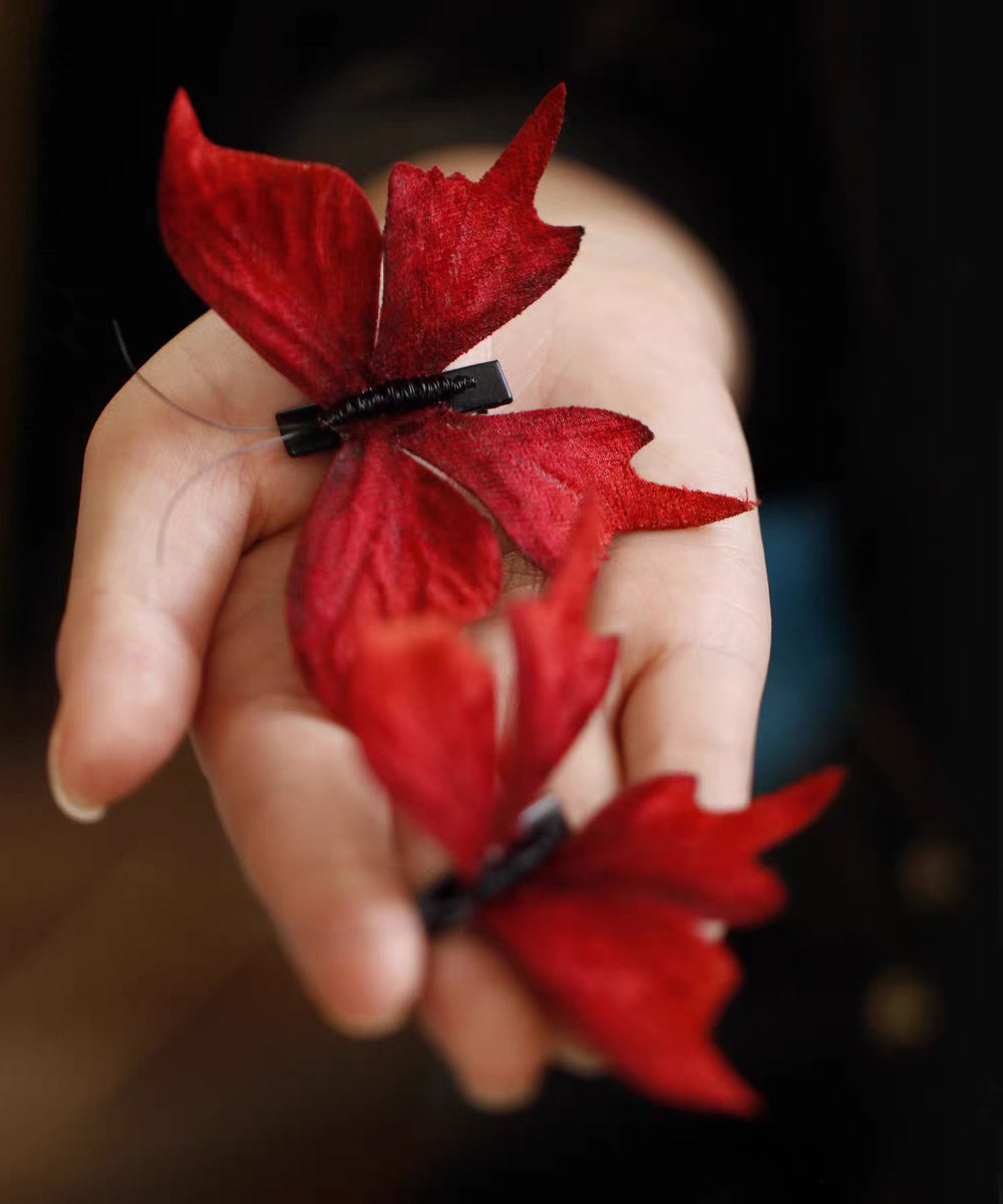 Chinese Style Red Alloy Butterfly A Pair Hairpin