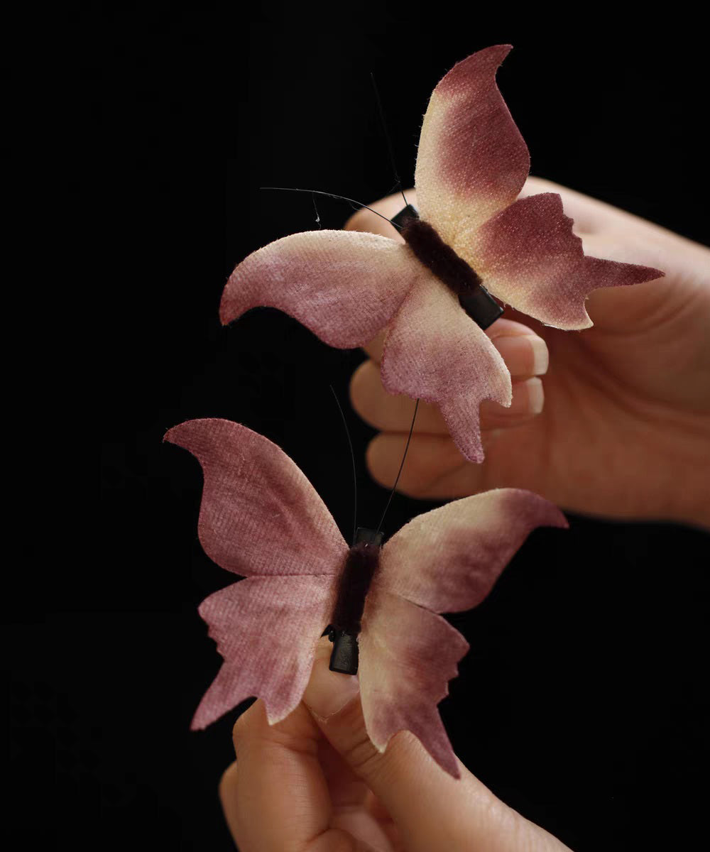 Chinese Style Red Alloy Butterfly A Pair Hairpin