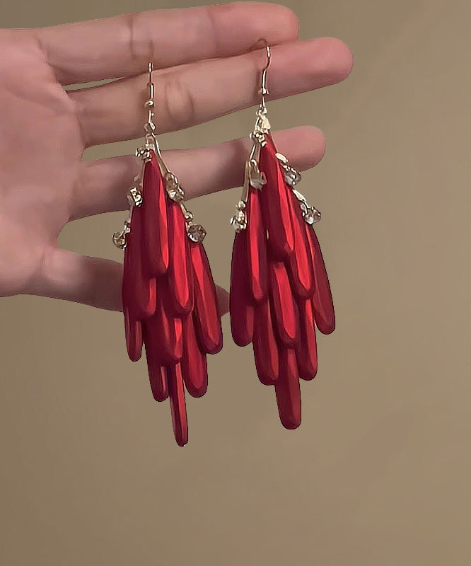 Chinese Style Red Alloy Tassel Drop Earrings