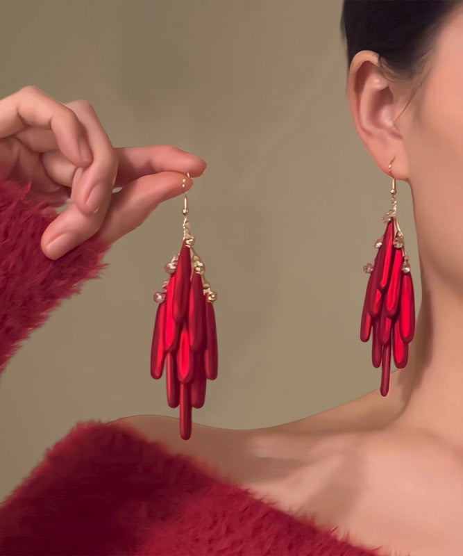Chinese Style Red Alloy Tassel Drop Earrings