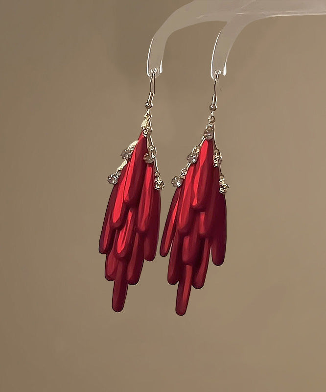 Chinese Style Red Alloy Tassel Drop Earrings