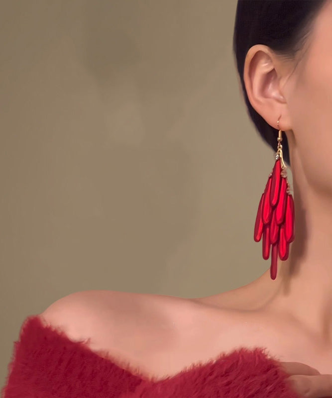 Chinese Style Red Alloy Tassel Drop Earrings