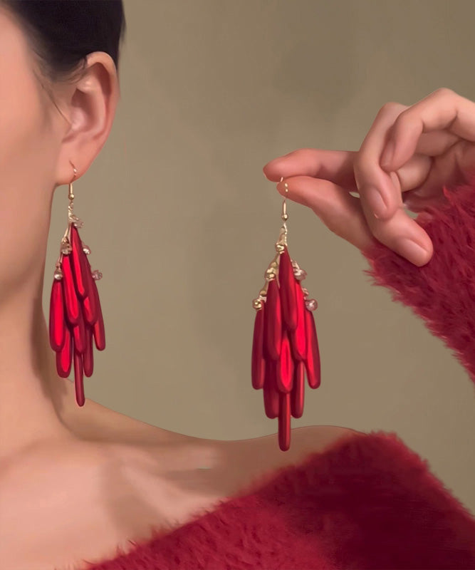 Chinese Style Red Alloy Tassel Drop Earrings
