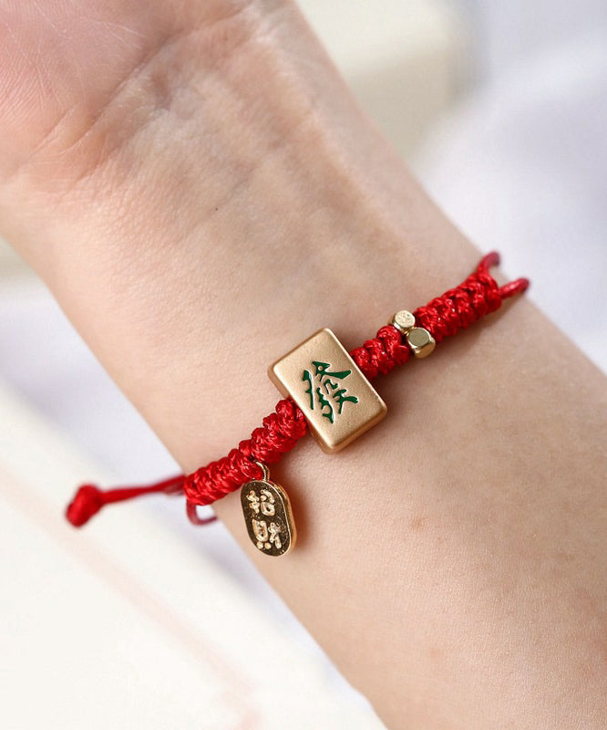 Chinese Style Red Alloy Weave Mahjong Charm Bracelet