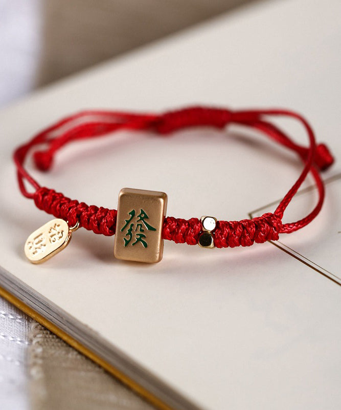 Chinese Style Red Alloy Weave Mahjong Charm Bracelet