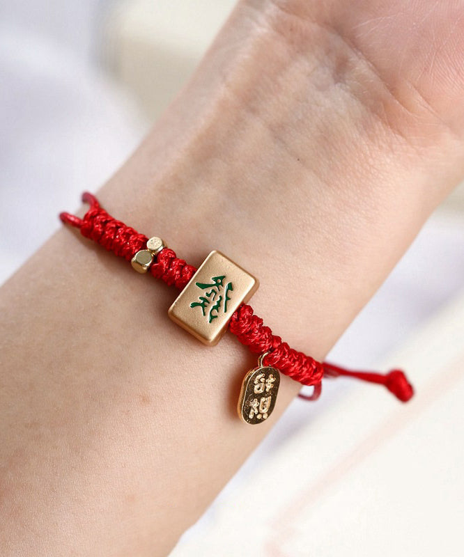 Chinese Style Red Alloy Weave Mahjong Charm Bracelet