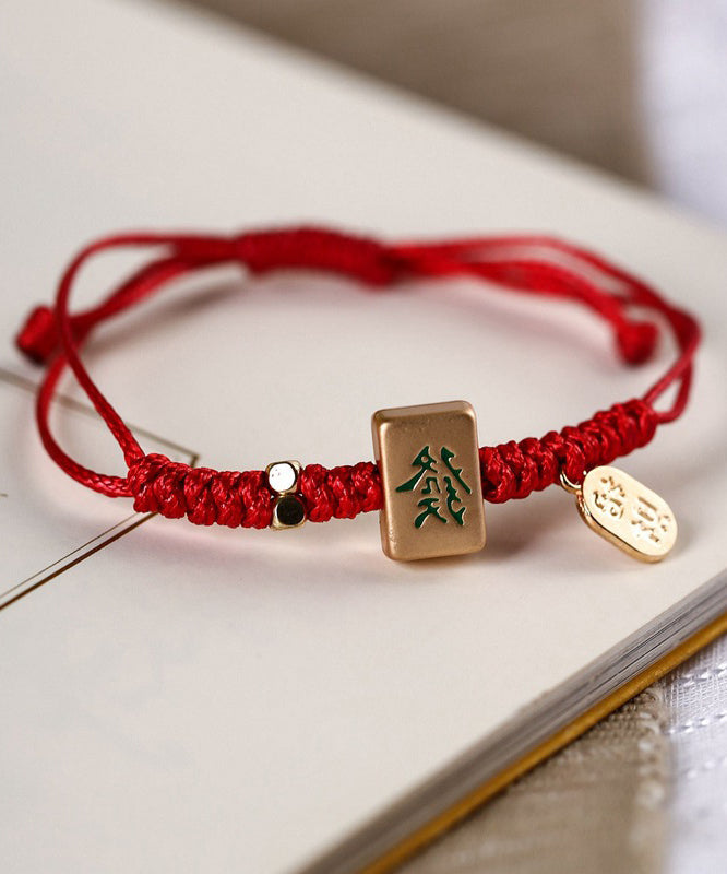 Chinese Style Red Alloy Weave Mahjong Charm Bracelet