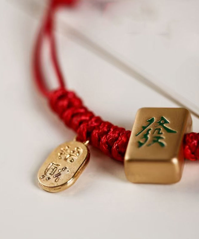 Chinese Style Red Alloy Weave Mahjong Charm Bracelet
