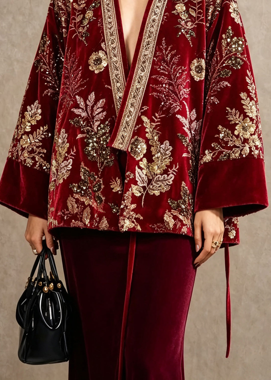 Chinese Style Red Embroidered Patchwork Fine Cotton Filled Jacket Winter