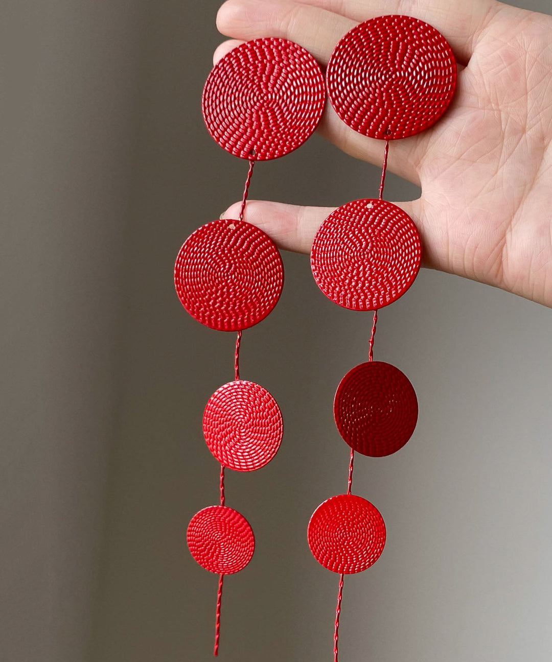 Chinese Style Red Metal Sequins Tassel Drop Earrings