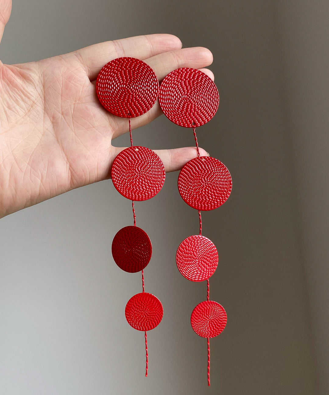 Chinese Style Red Metal Sequins Tassel Drop Earrings