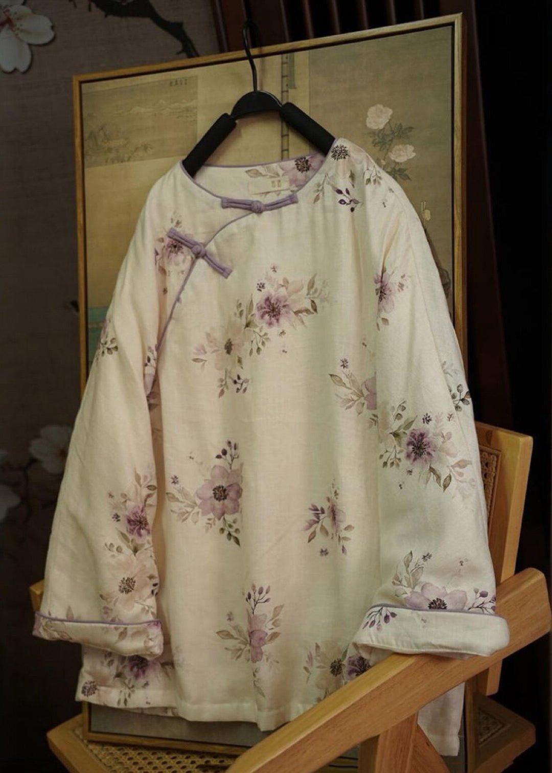 Chinese Style Red Print Oriental Button Fine Cotton Filled Coat Winter