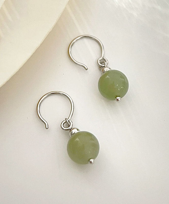 Chinese Style Red Sterling Silver Overgild Jade Drop Earrings