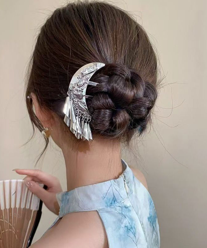 Chinese Style Silk Alloy Moon U-Shaped Tassel Hairpin