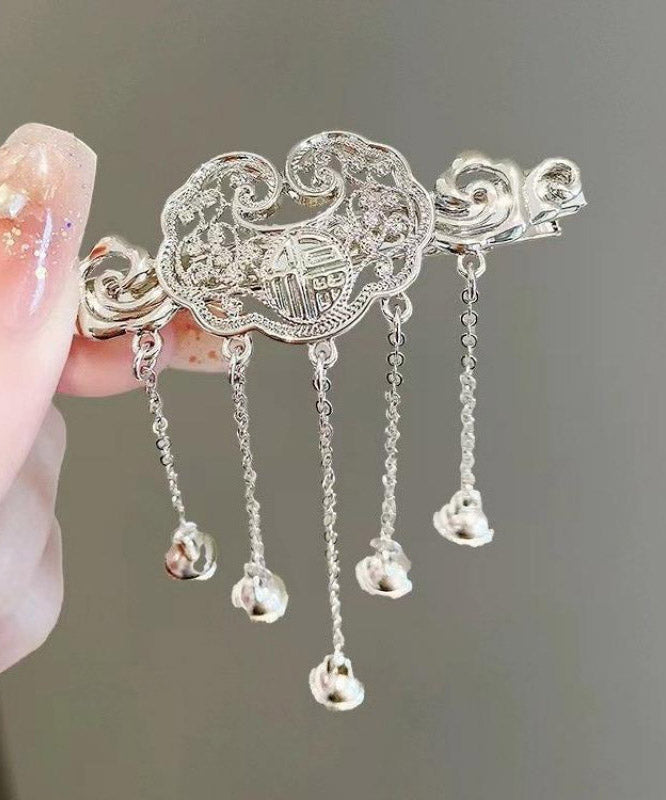 Chinese Style Silk Alloy Safety Lock Bell Tassel Hairpin - Omychic