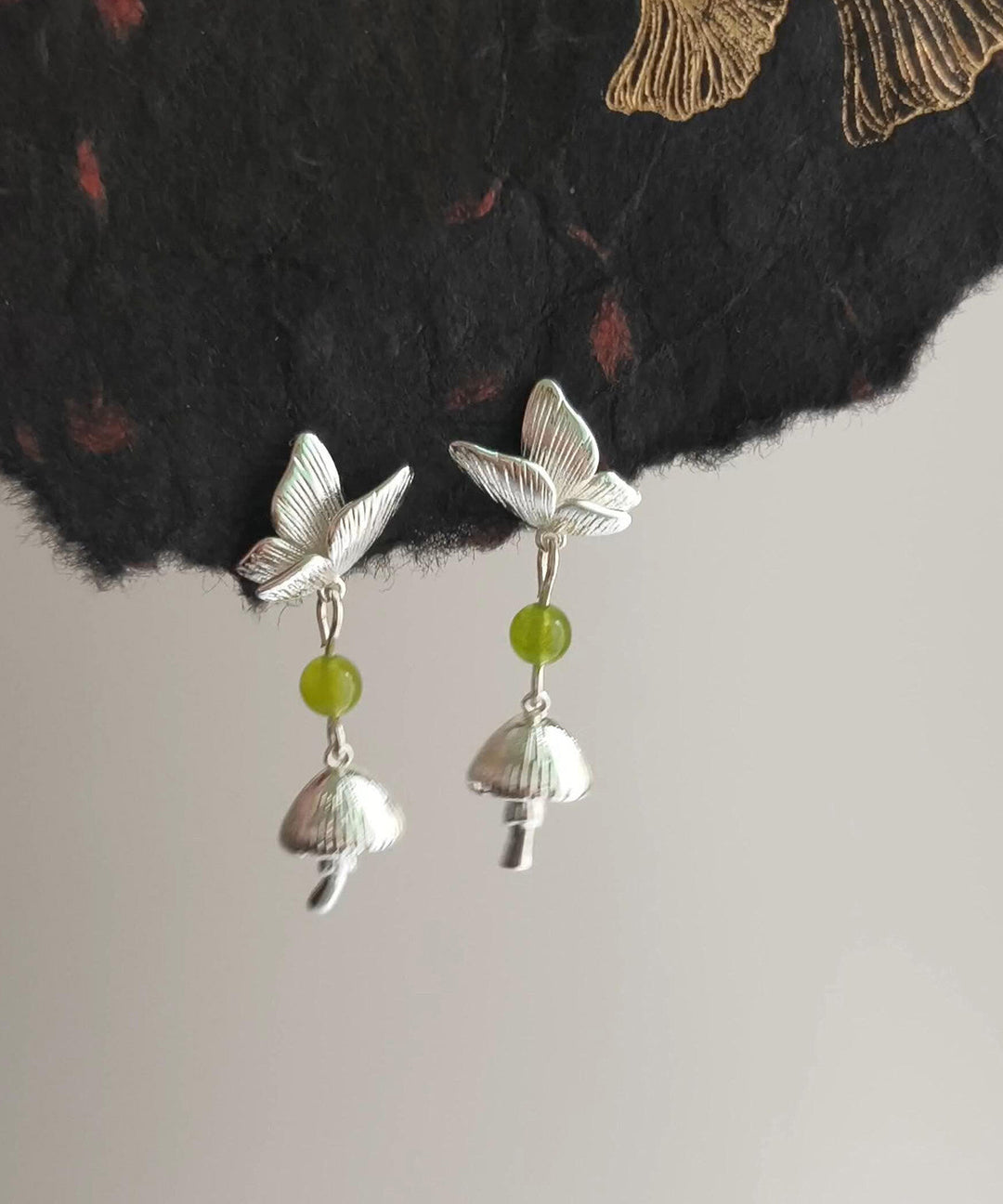 Chinese Style Silk Copper Butterfly Little Mushroom Drop Earrings