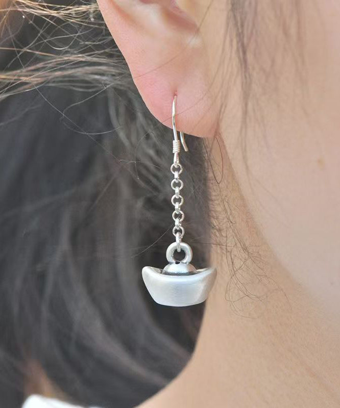 Chinese Style Silk Sterling Silver Asymmetrical Drop Earrings