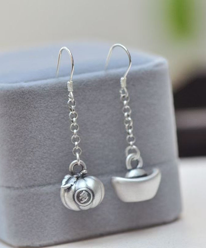 Chinese Style Silk Sterling Silver Asymmetrical Drop Earrings