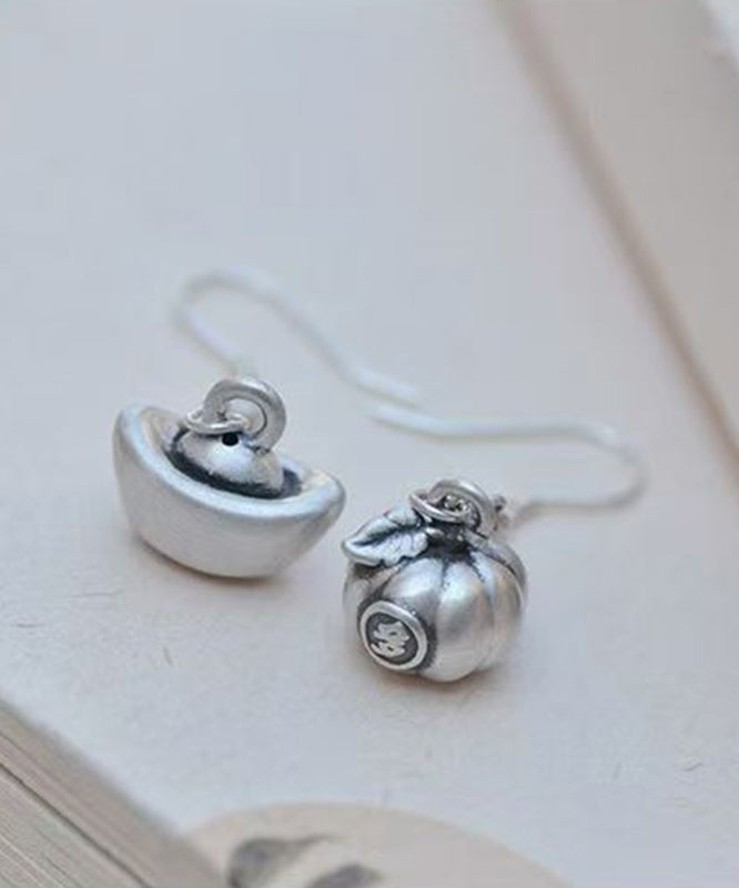 Chinese Style Silk Sterling Silver Asymmetrical Drop Earrings