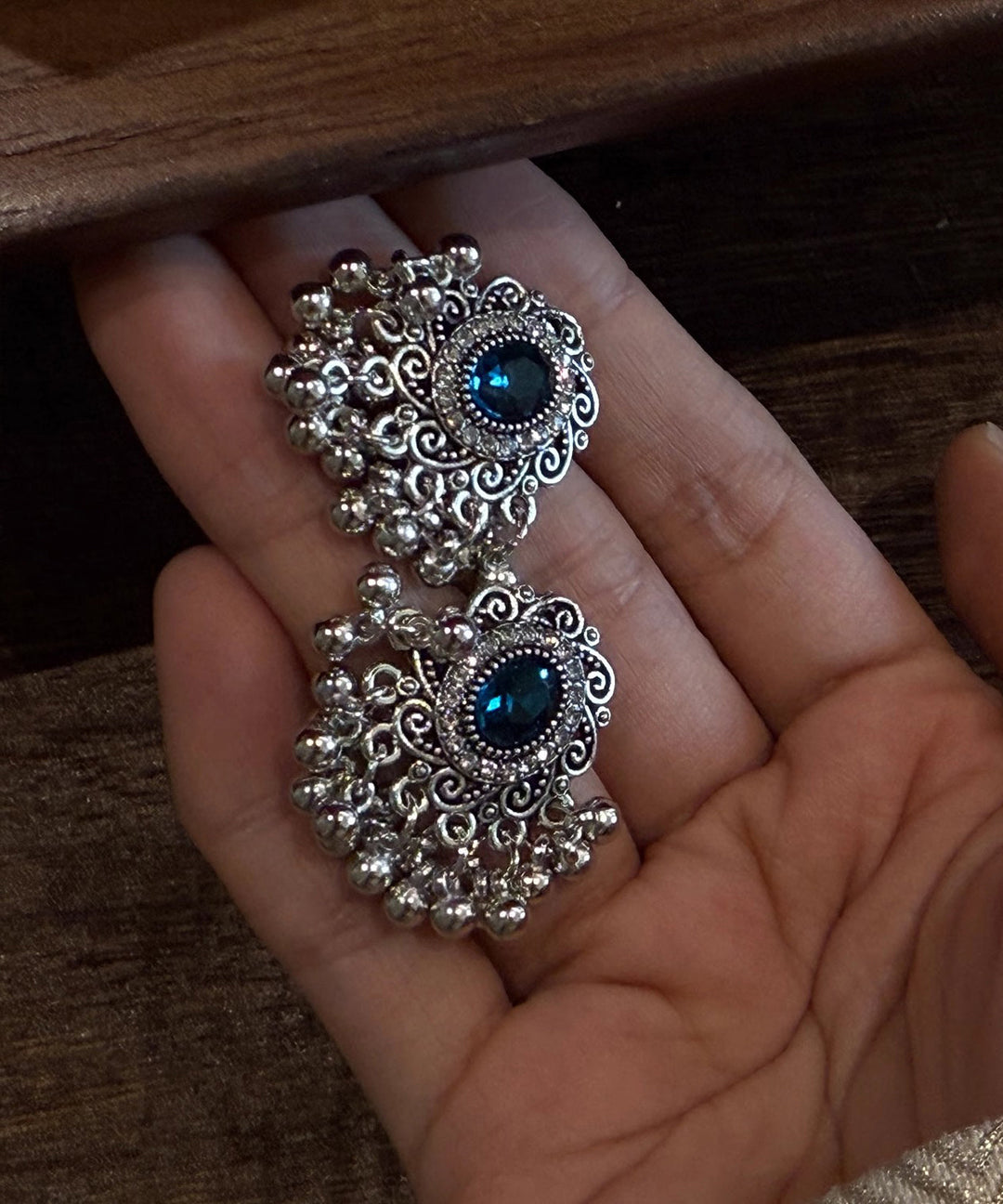 Chinese Style Silk Sterling Silver Gem Stone Pearl Stud Earrings