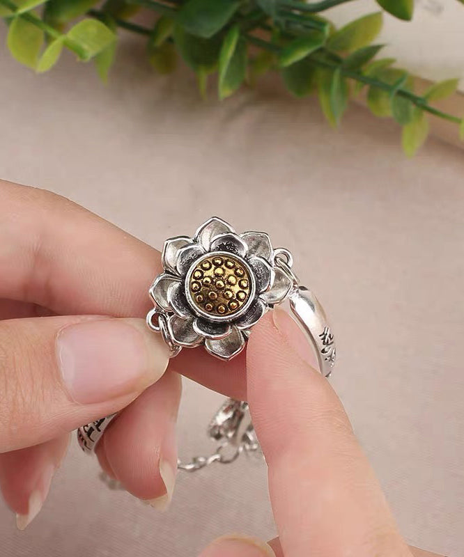 Chinese Style Silk Sterling Silver Lotus Rotatable Charm Bracelet