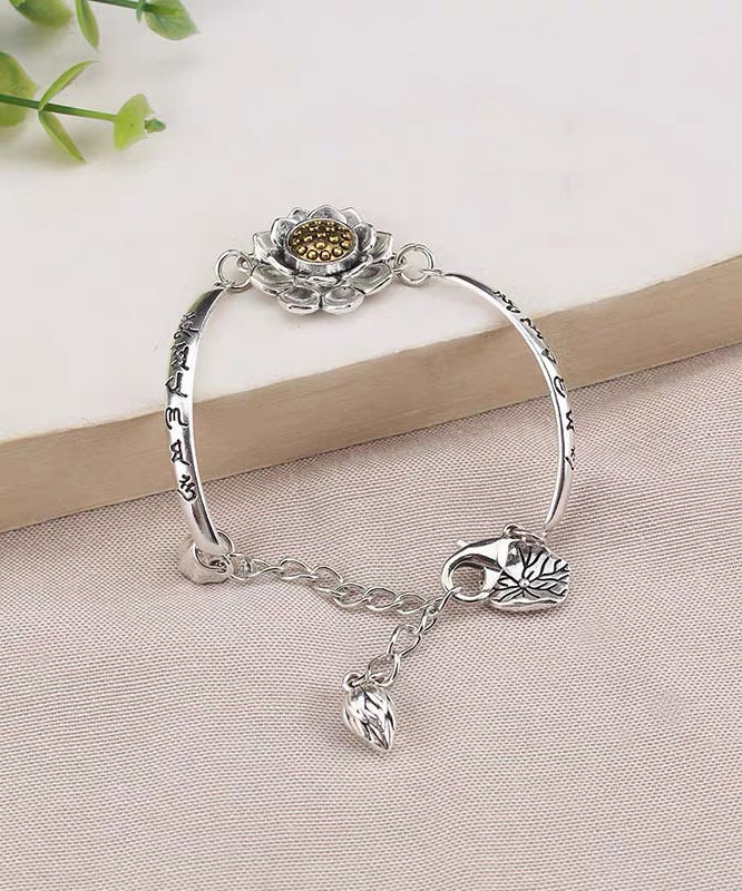 Chinese Style Silk Sterling Silver Lotus Rotatable Charm Bracelet