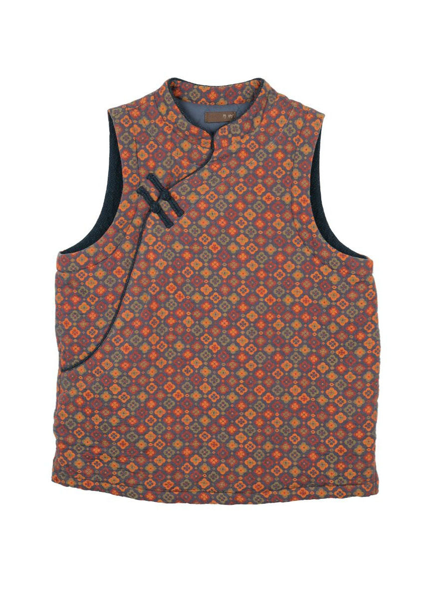 Chinese Style Stand Collar Print Fine Cotton Filled Vest Winter