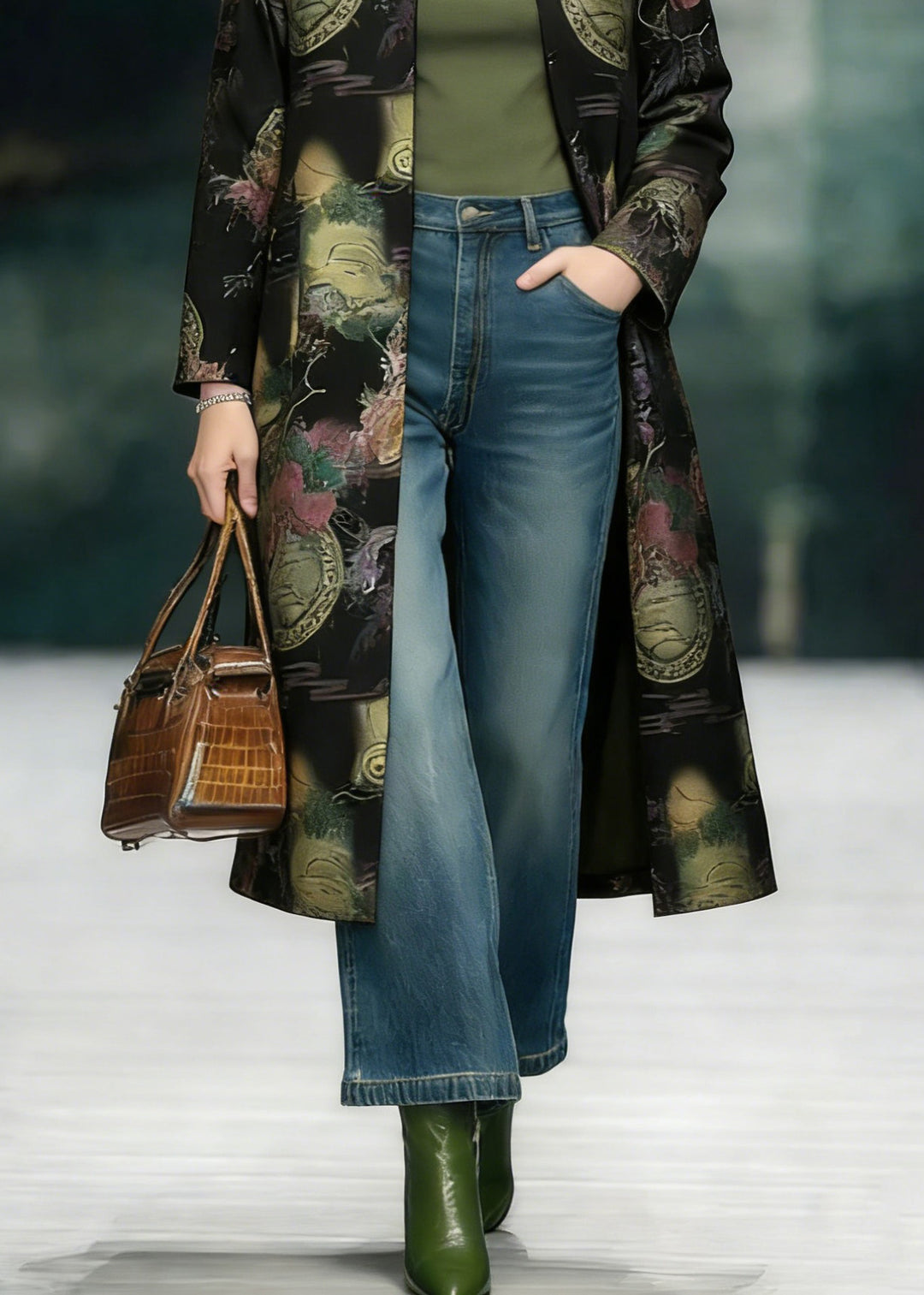 Chinese Style Stand Collar Print Oriental Button Cotton Coats Spring