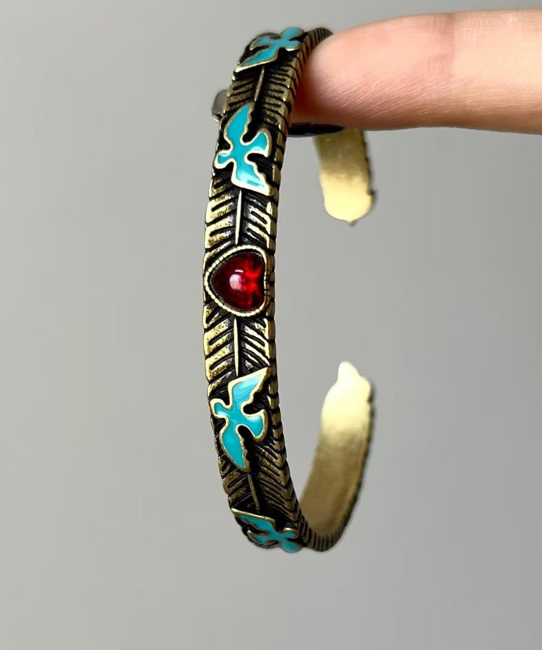 Chinese Style Sterling Silver Gem Stone Flying Bird Cuff