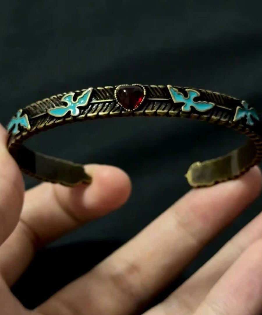 Chinese Style Sterling Silver Gem Stone Flying Bird Cuff