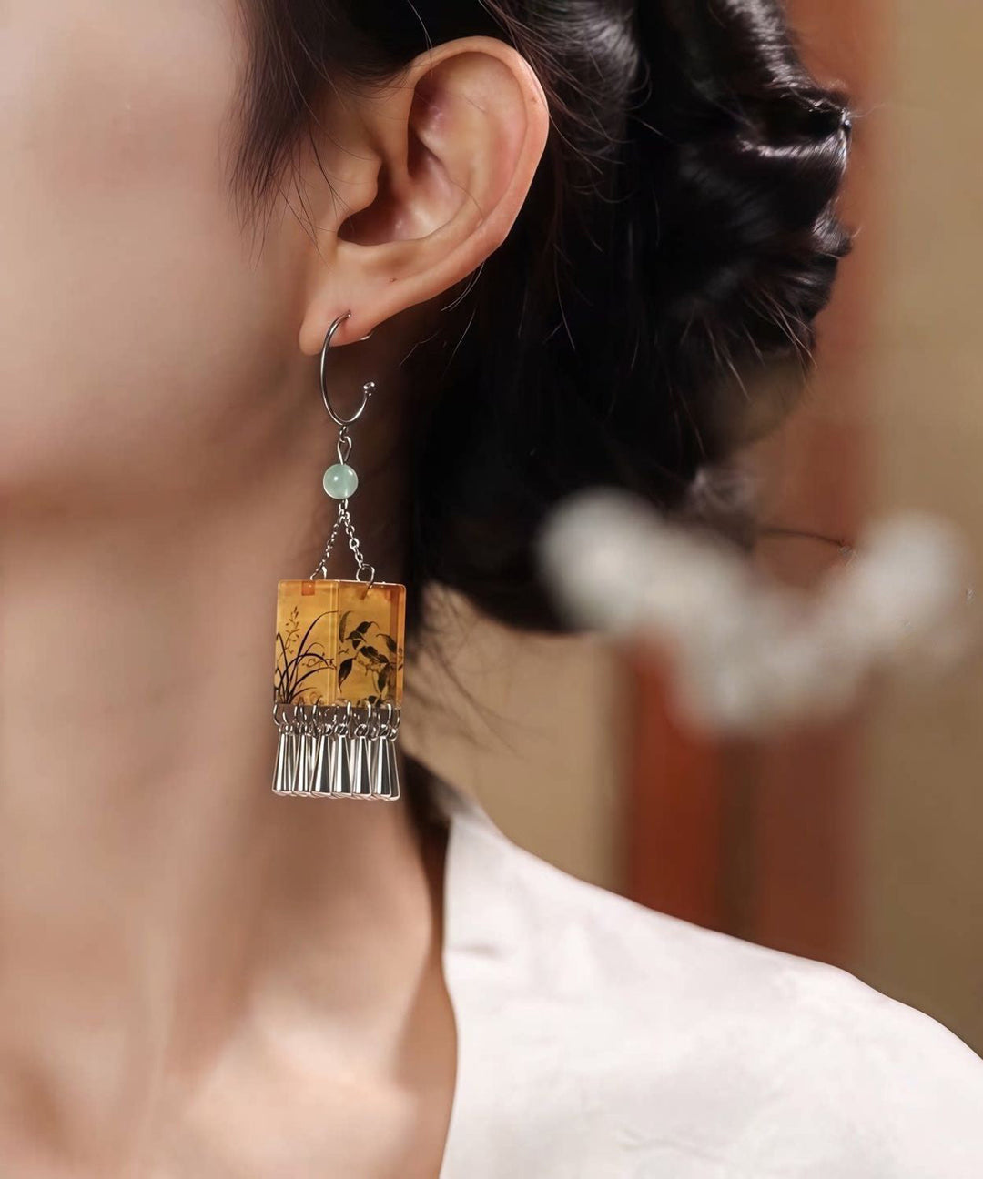 Chinese Style Sterling Silver Palace Lantern Tassel Drop Earrings