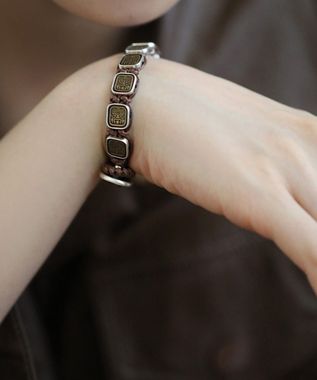 Chinese Style Sterling Silver Square Chain Bracelet