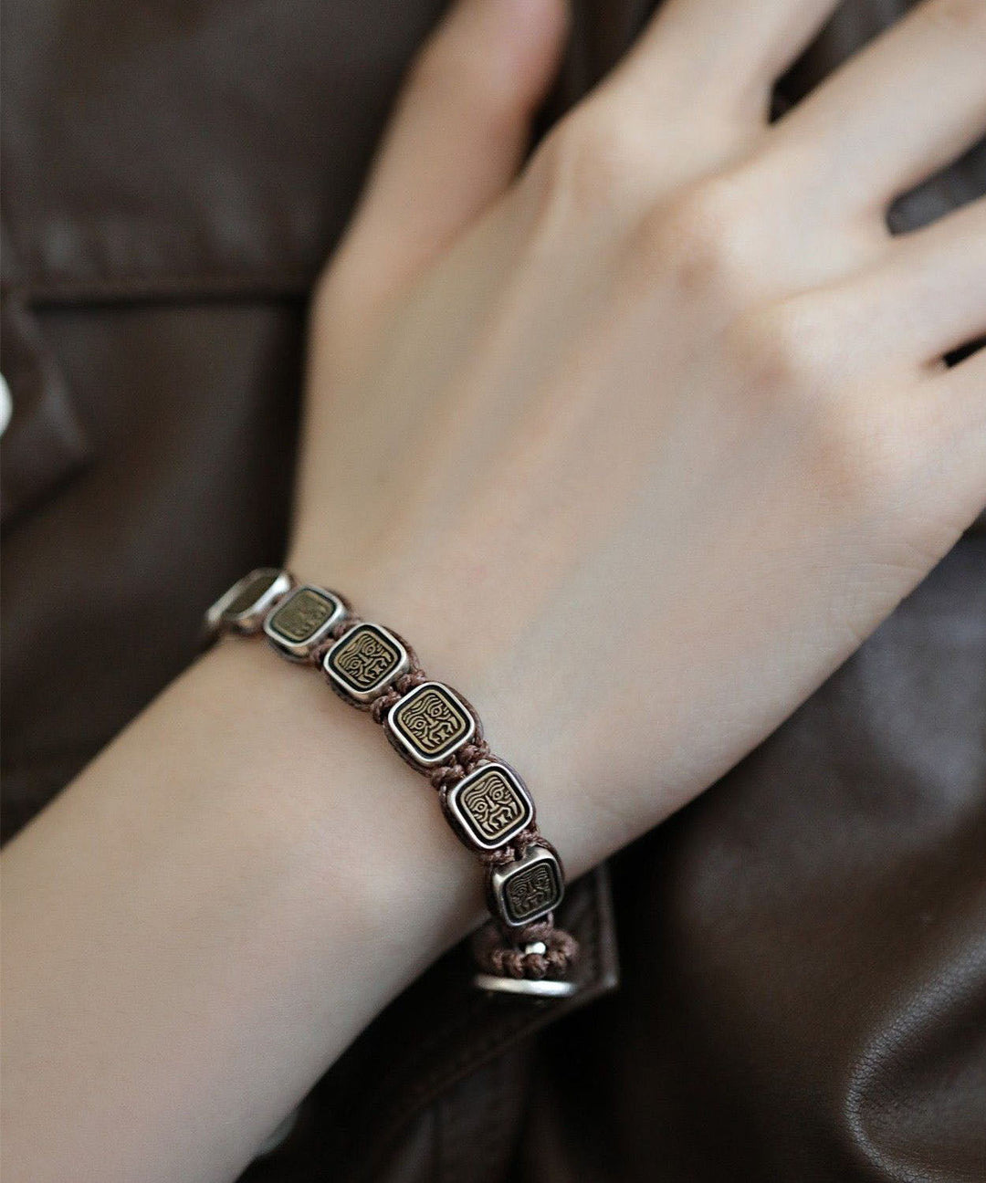 Chinese Style Sterling Silver Square Chain Bracelet