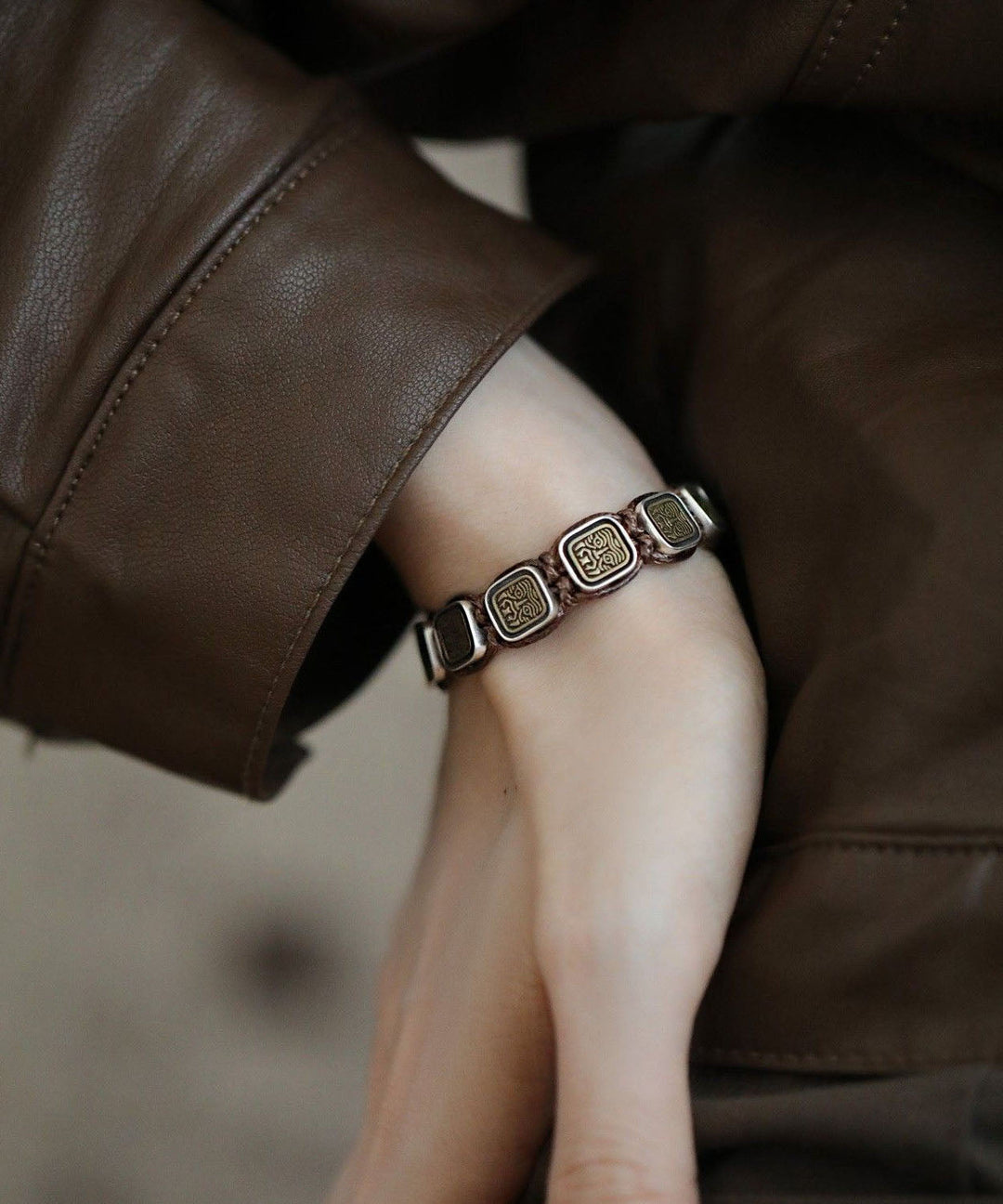 Chinese Style Sterling Silver Square Chain Bracelet