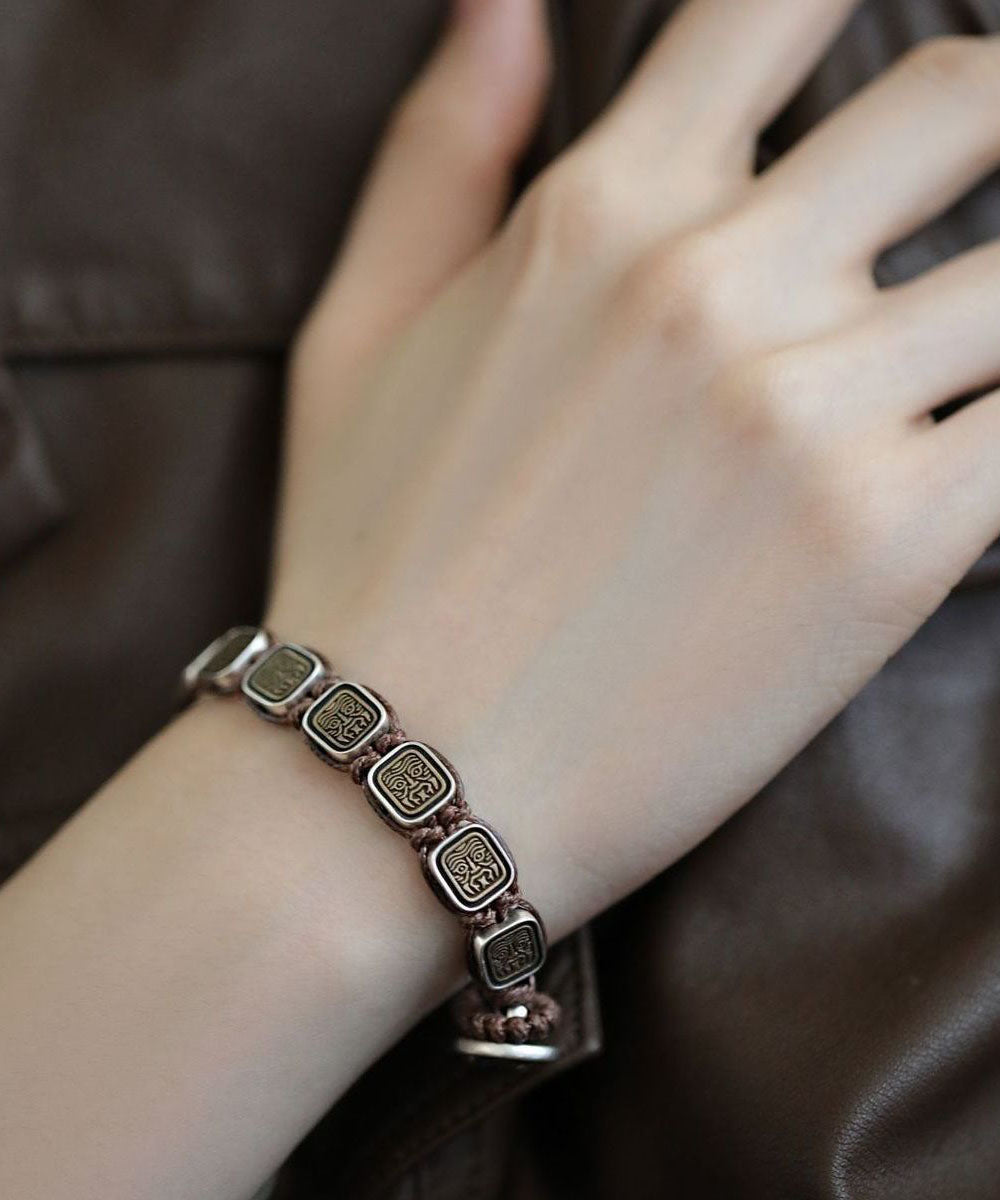 Chinese Style Sterling Silver Square Chain Bracelet