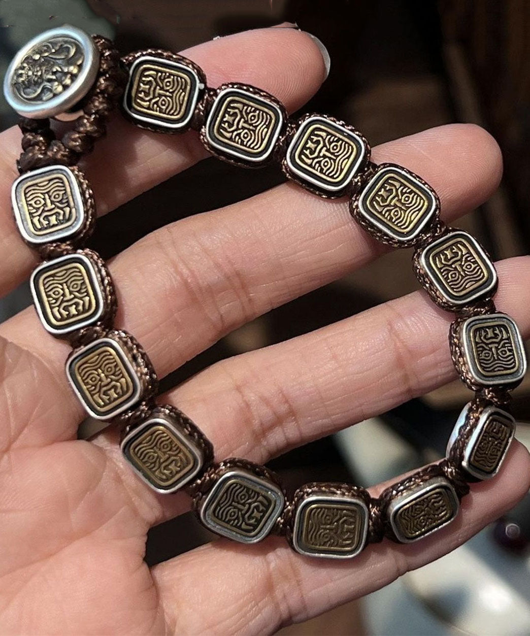 Chinese Style Sterling Silver Square Chain Bracelet