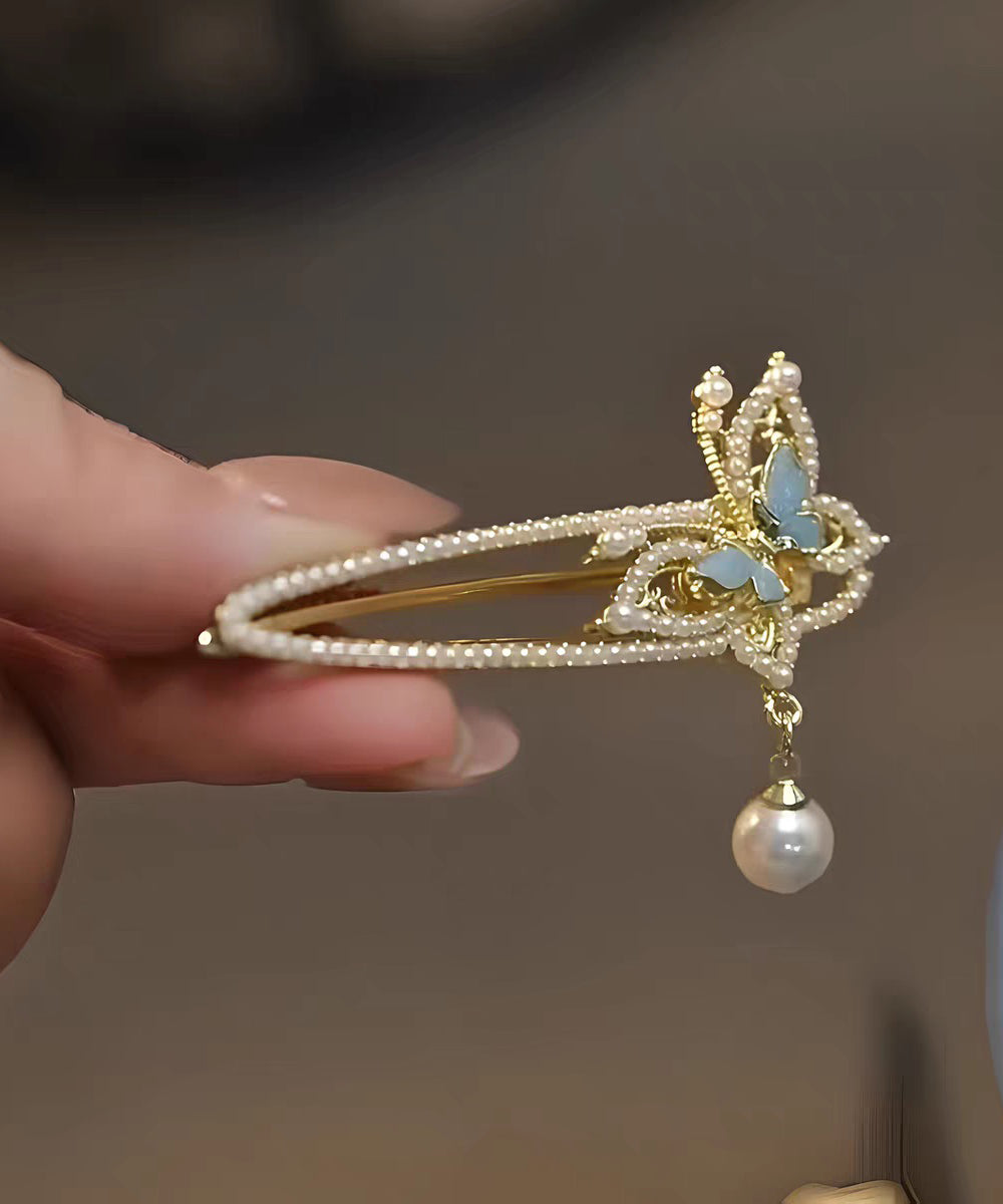 Chinese Style White Alloy Butterfly Pearl Tassel Hairpin