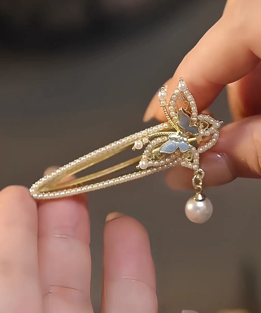Chinese Style White Alloy Butterfly Pearl Tassel Hairpin