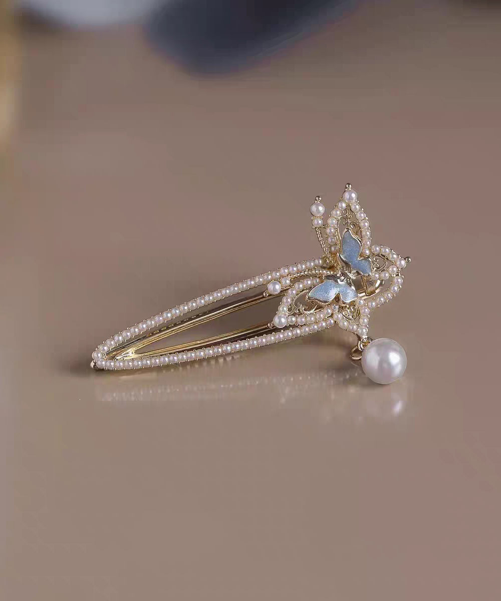 Chinese Style White Alloy Butterfly Pearl Tassel Hairpin