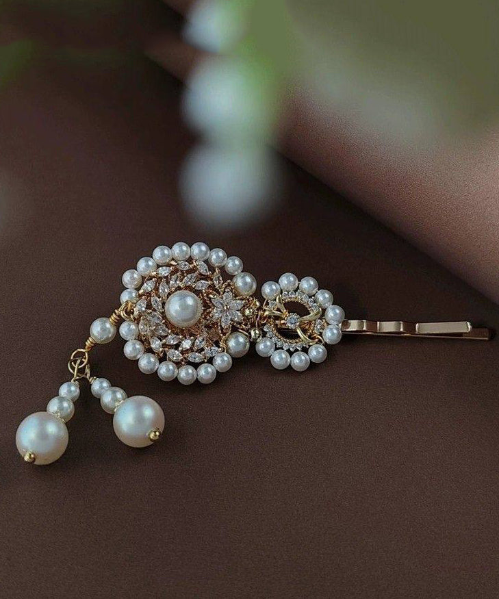 Chinese Style White Alloy Pearl Calabash Tassel Hairpin - Omychic