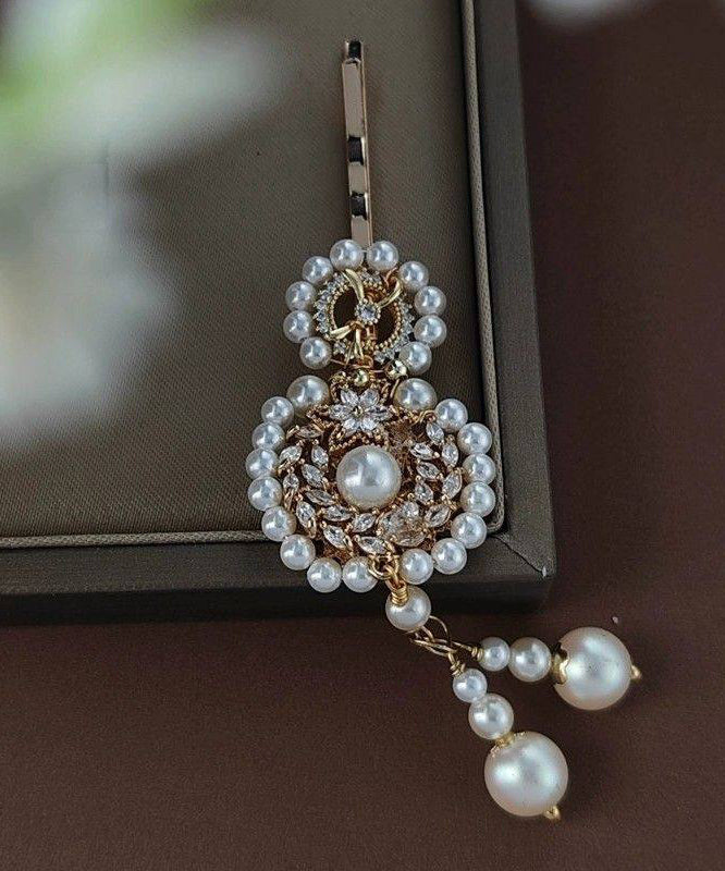 Chinese Style White Alloy Pearl Calabash Tassel Hairpin - Omychic
