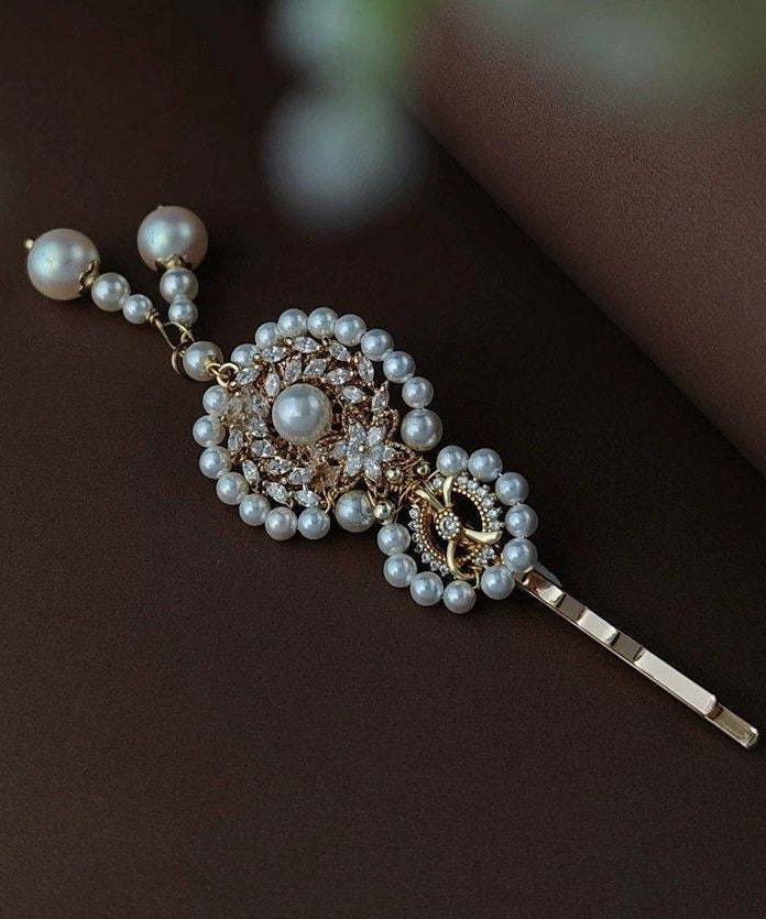Chinese Style White Alloy Pearl Calabash Tassel Hairpin - Omychic