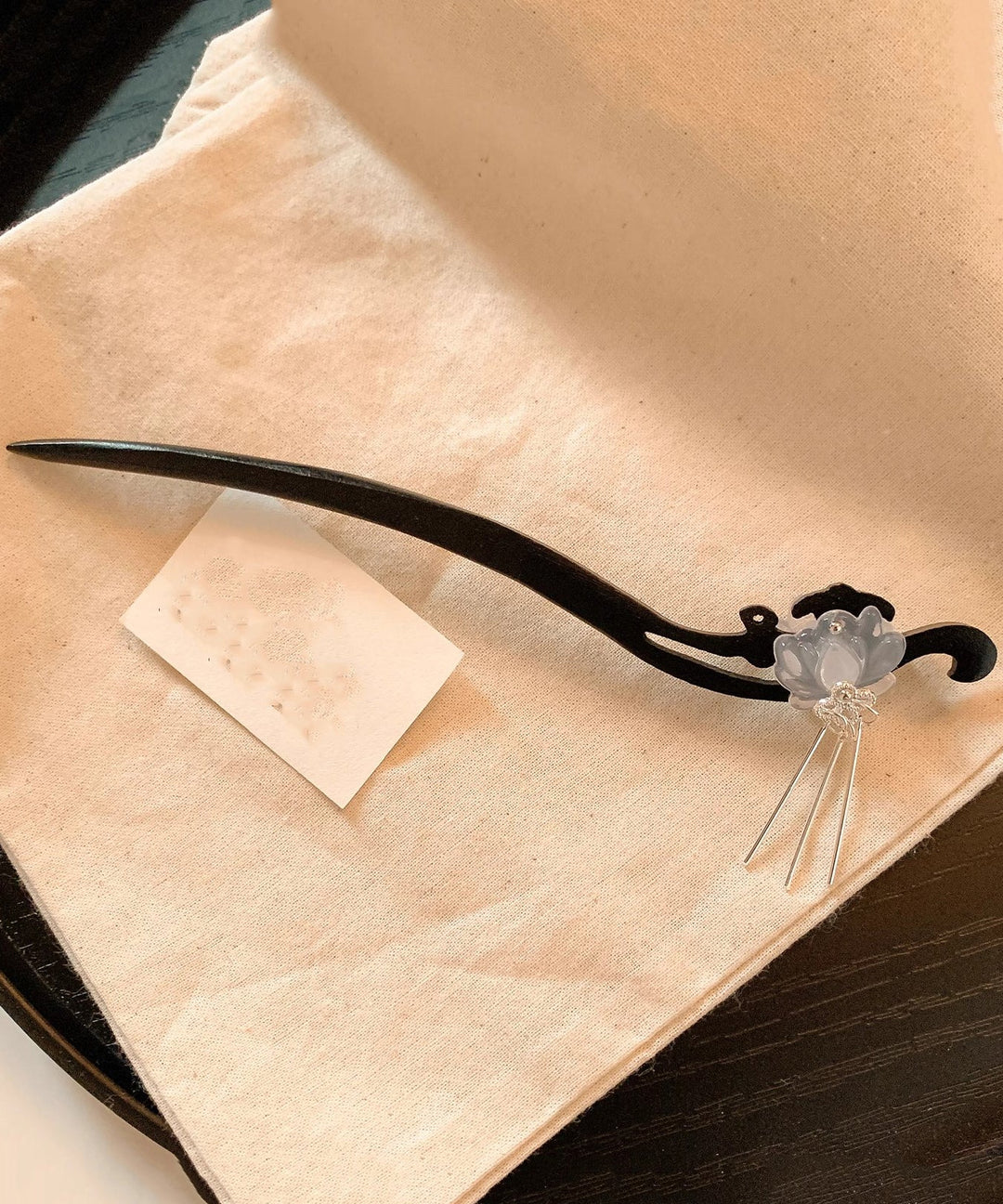 Chinese Style White Wooden Lotus Tassel Hairpin