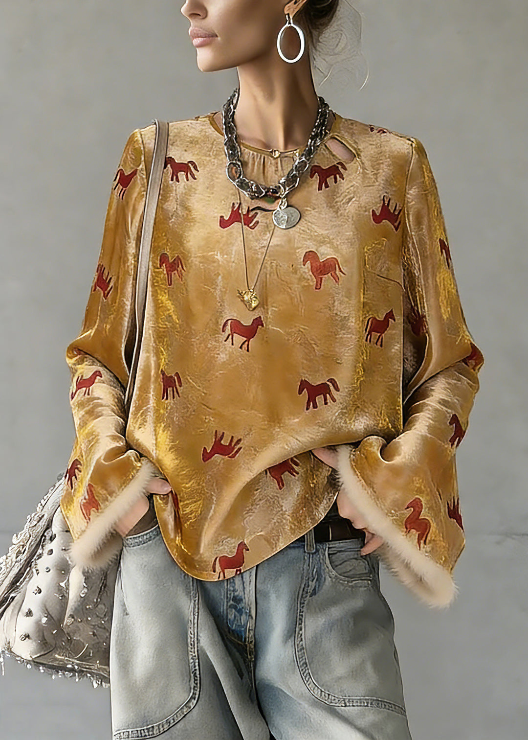 Chinese Style Yellow Print Button Silk Cotton Top Spring - Omychic