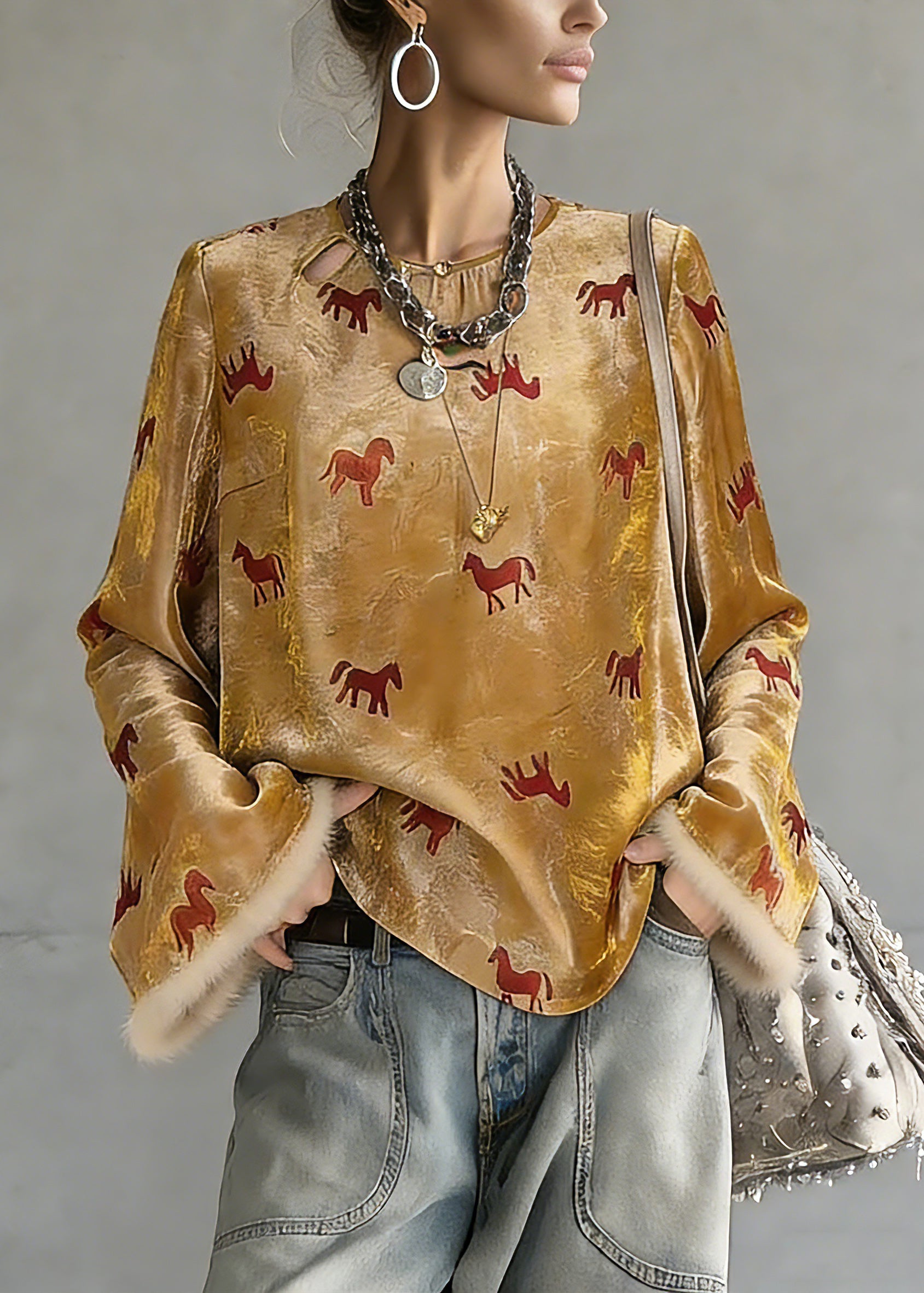 Chinese Style Yellow Print Button Silk Cotton Top Spring - Omychic