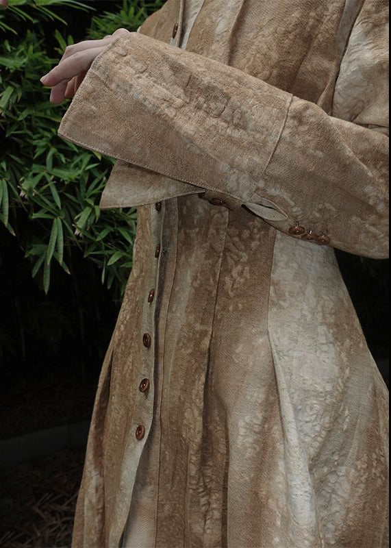 Chinese Style Yellow Stand Collar Tie Dye Maxi Coats Fall