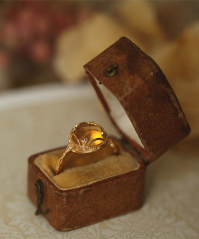 Chinese Style Yellow Sterling Silver Overgild Crystal Rings