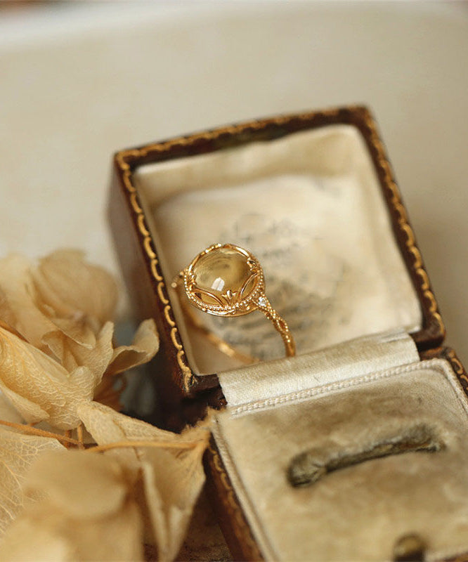 Chinese Style Yellow Sterling Silver Overgild Crystal Rings