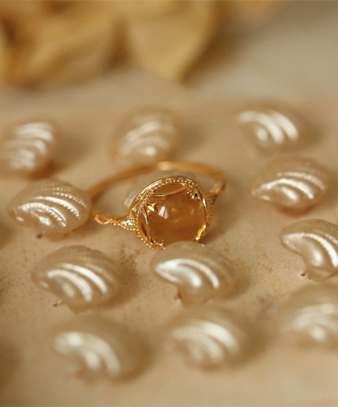 Chinese Style Yellow Sterling Silver Overgild Crystal Rings